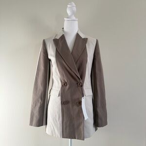 KOTN Linen Brown and White Women's Blazer